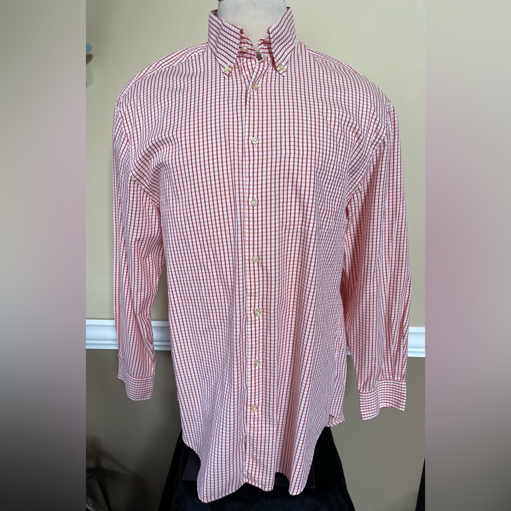 Peter Millar Red and White Checkered Casual Button Down Shirt